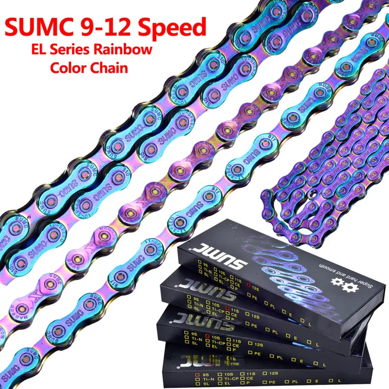 

SUMC Plated Color Chain Mountain Road Bicycle Speed Change Chain 9 10 11 12 Speed Ultra-Light Colorful Chain