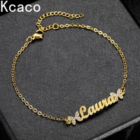 custom personalized name stainless steel butterfly bracelet cubic zircon letters for women crystal pendant for women jewelry