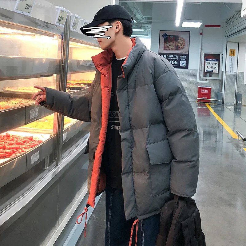 Winter Jacket Men Warm Fashion Mid Length Thicken Coat Men Streetwear Korean Loose Grey Black Thick Jackets Mens Parker Clothes