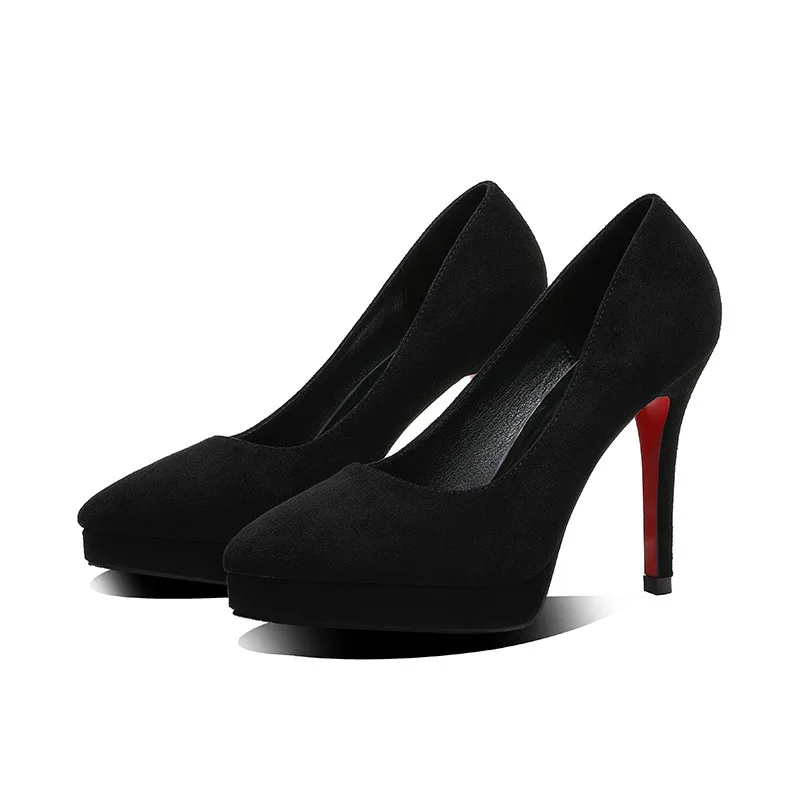 

Туфли-лодочки женские из флока, заостренный носок, платформа, очень высокий каблук, пикантные вечерние туфли, весна
