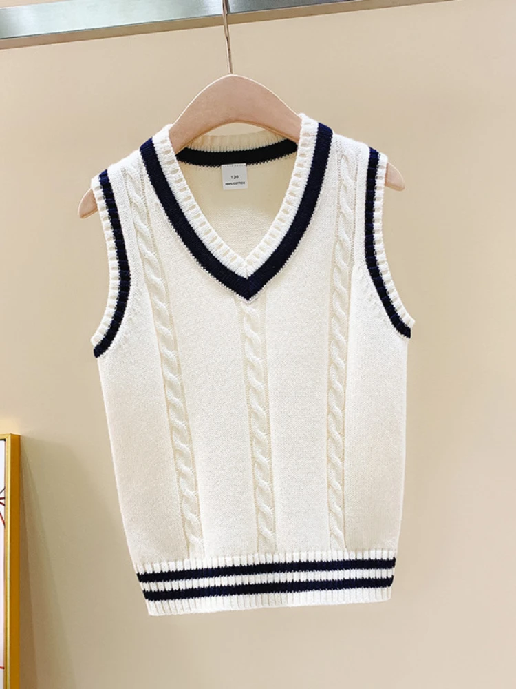 

Children's School Uniform Vest Kids Knitted Pullover Outerwear Coat Teen Boys Girls 4 6 8 10 12 14 Years Waistcoat Cotton Vest