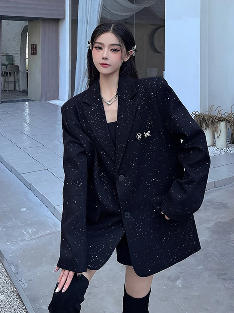 Высококачественный Блейзер BZVW с блестками для женщин Новинка осени 2024