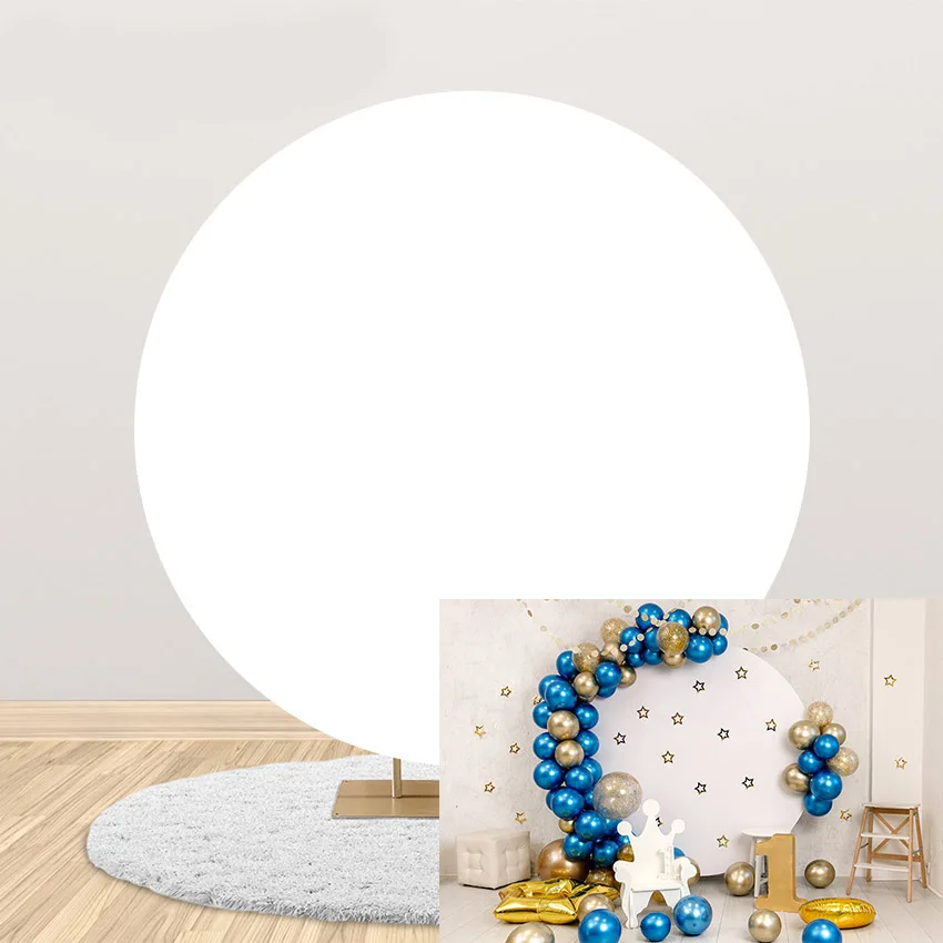 

Mehofond Photography Background Polyester White Circle Round Elastic Cover Baby Shower Birthday Party Decoratio Elastic Backdrop