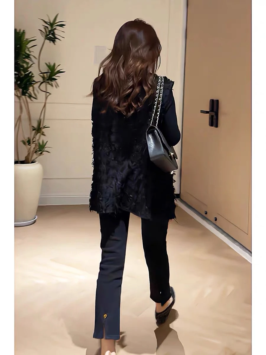 Модный красивый жилет без рукавов с жемчужной пряжкой женский кардиган