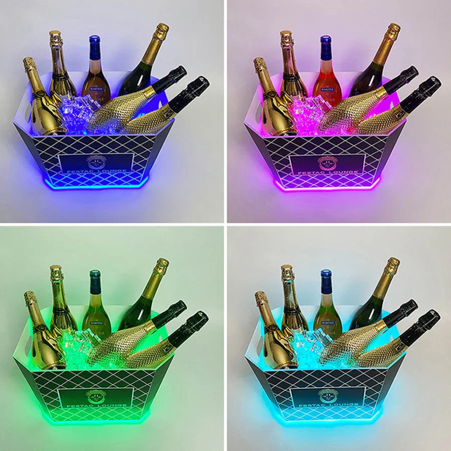 Подгоняемое искусственное ведро для льда освещение шампанского напитков