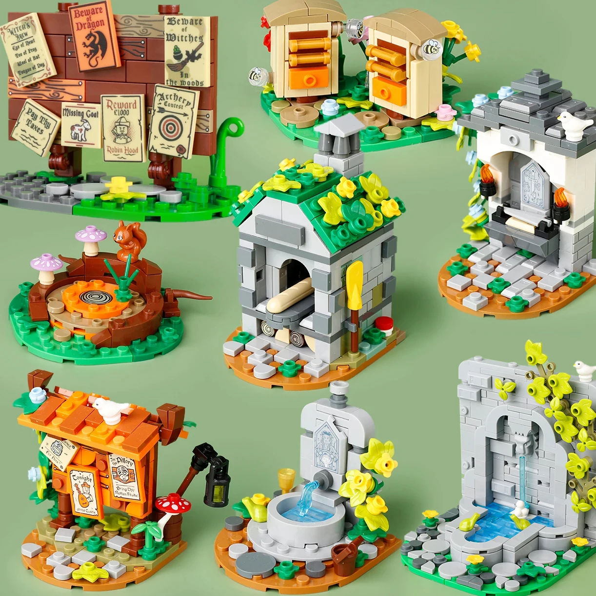 MOC средневековый почтовый ящик модель строительные блоки белка пень животное