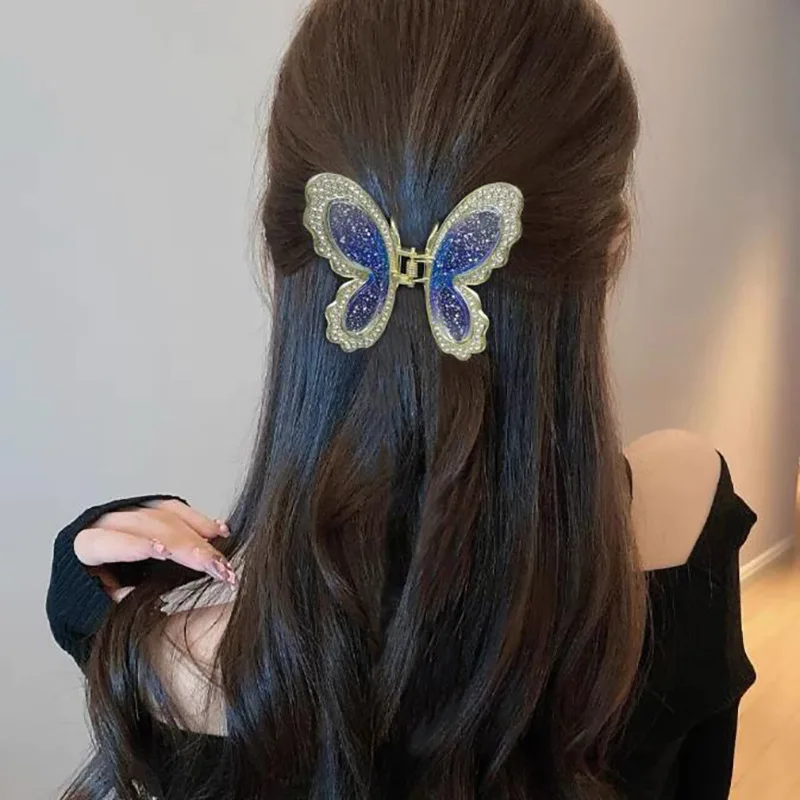 

Korean Luxury Rhinestones Hair Claw High-End Color Butterfly Hair Clip Women Exquisite Hairpin Shark Clip Hair Accessories