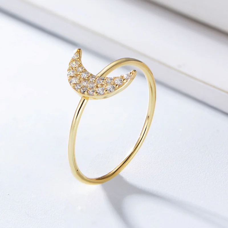

New S925 Sterling Silver Micro Inlaid Zircon Moon Ring Women's Simple Stylish Index Finger Unique Design Classic Style Delicate
