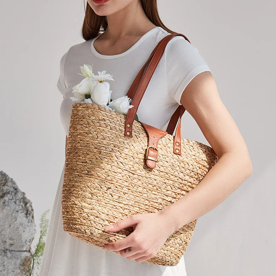 

Casual Straw Woven Large Tote for Women High-capacity Handbags Summer Beach Basket Bag Ladies Fashion Shoulder Bags Purses 2022