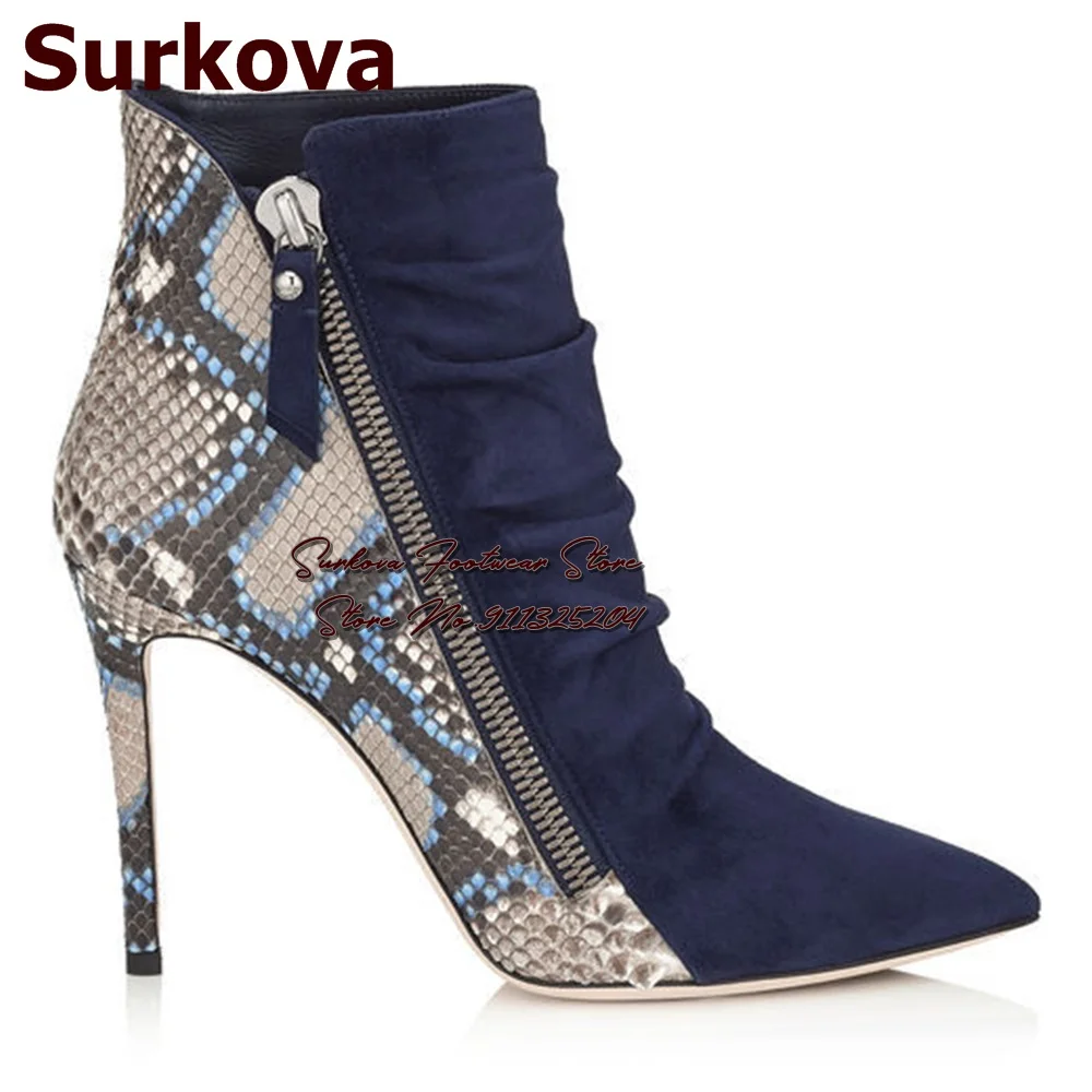 Женские замшевые ботильоны Surkova с острым носком на высоком каблуке