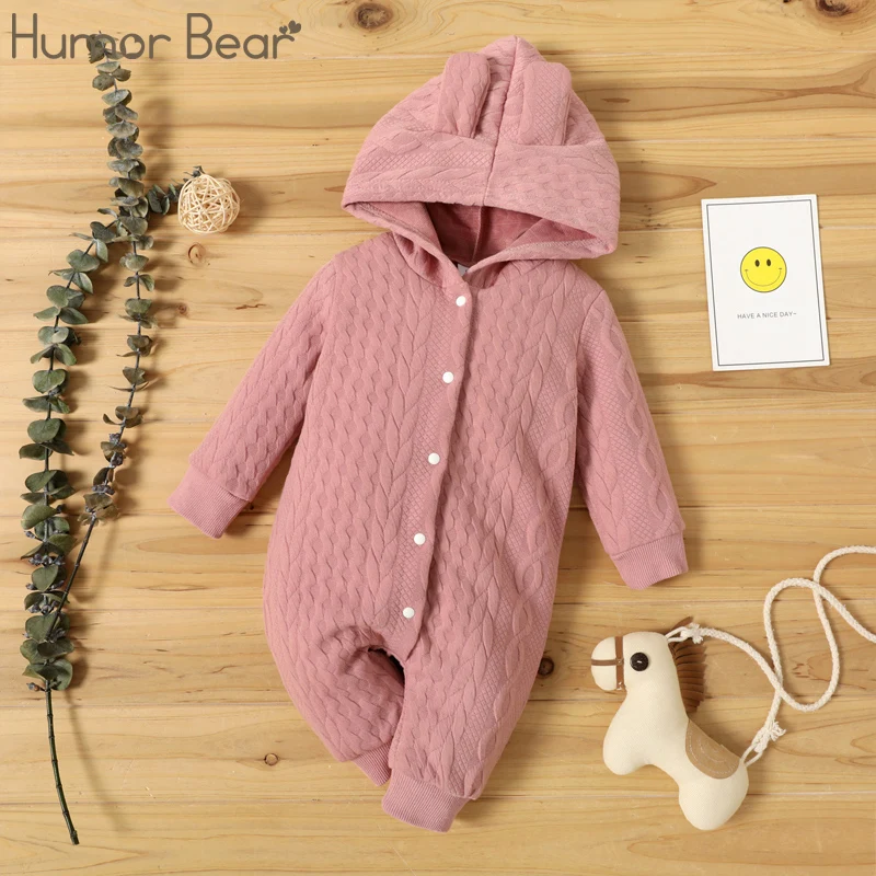 

Humor Bear Baby Spring and Autumn Korean Edition Popular Solid Color Girls' Hooded Long Sleeve Cute One Piece Sweetheart