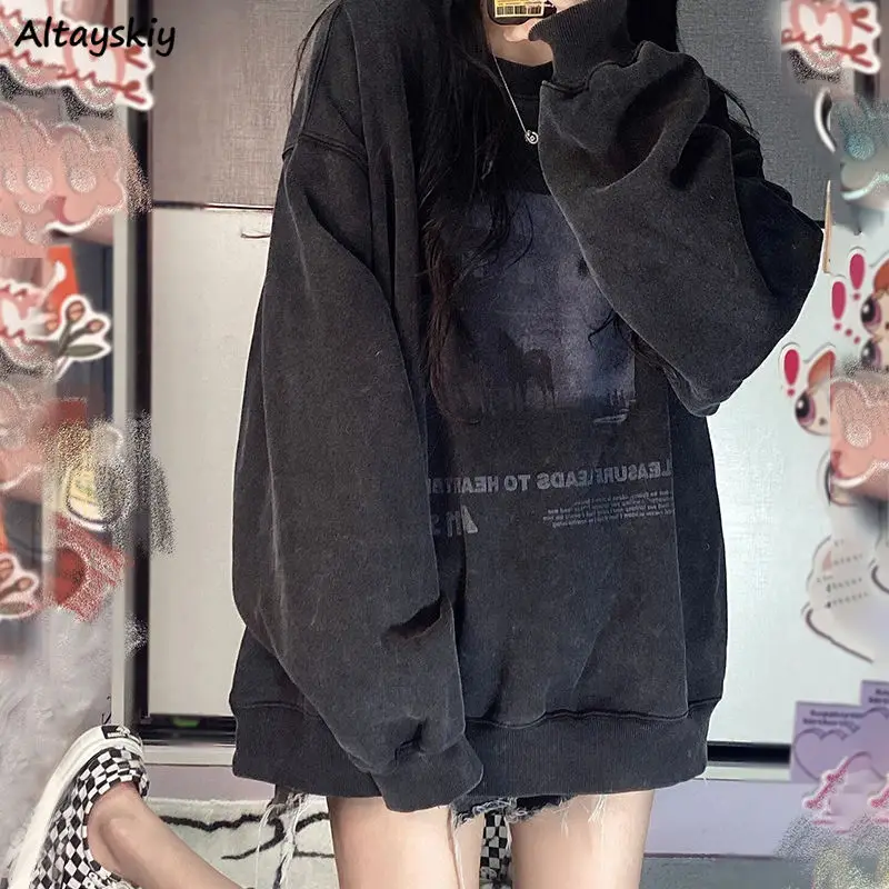 

Sweatshirts Women Popular Street Wear Harajuku College Ins Hip-pop Spring Clothing Warm Printing Fashion Young Ladies Cosy Fit