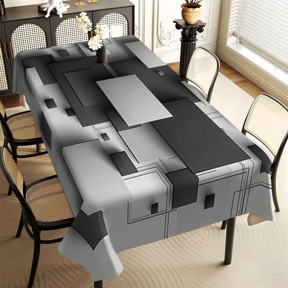 

Modern Geometry Abstract Rectangle Waterproof Tablecloth Table Decor Farmhouse Kitchen Dining Table Cloth Holiday Party Decor