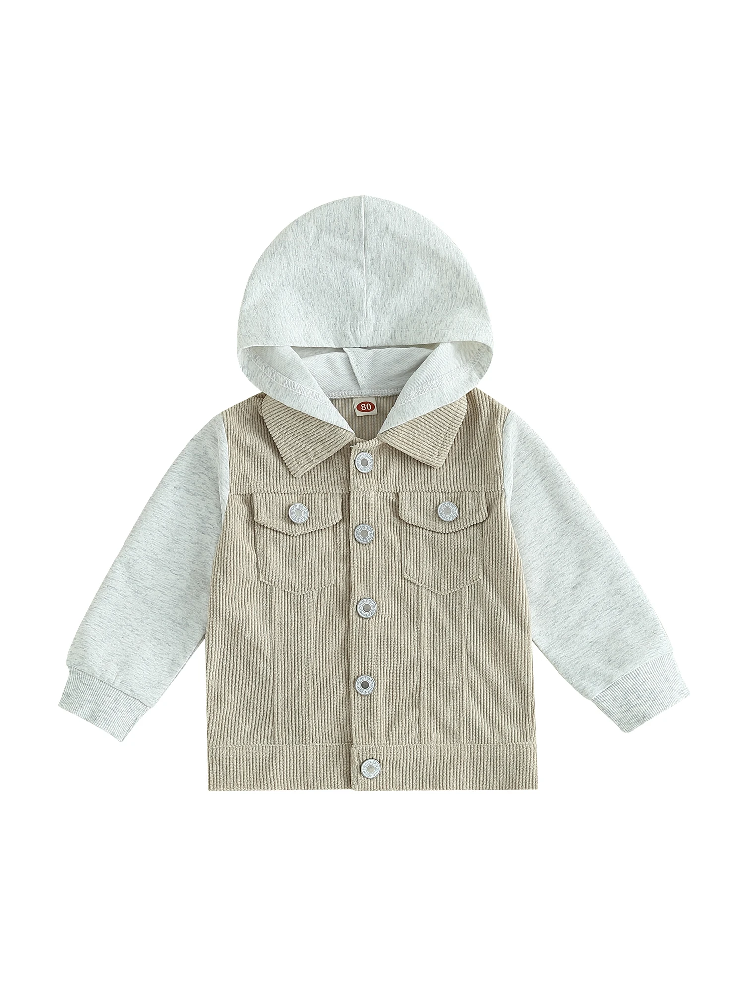 

Baby Girl s Corduroy Hooded Jacket with Long Sleeves and Button-Down Lapel - Perfect Fall and Winter Outerwear for Casual