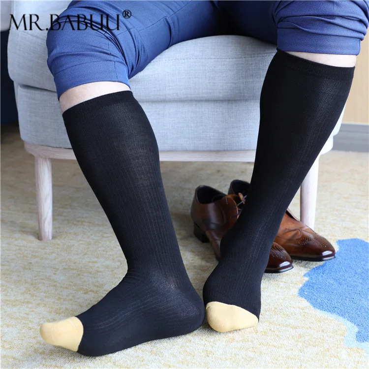 Gold Toes Men's Business Formal Dress Socks Sweat Absorbable Cotton Elastic Sexy Sheer Stockings Middle High Tube Long Socks