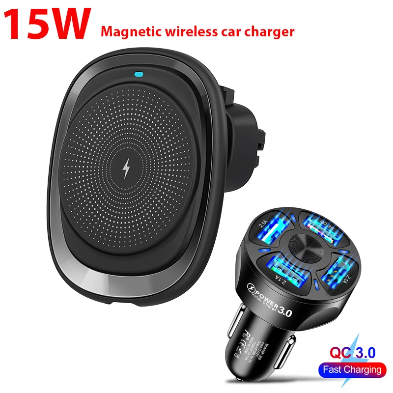

Qi Wireless Charger 15W Magnetic Induction Charger for iPhone 13 12 Pro Max Mini Cell Phones Air Vent Mount Phone Holder