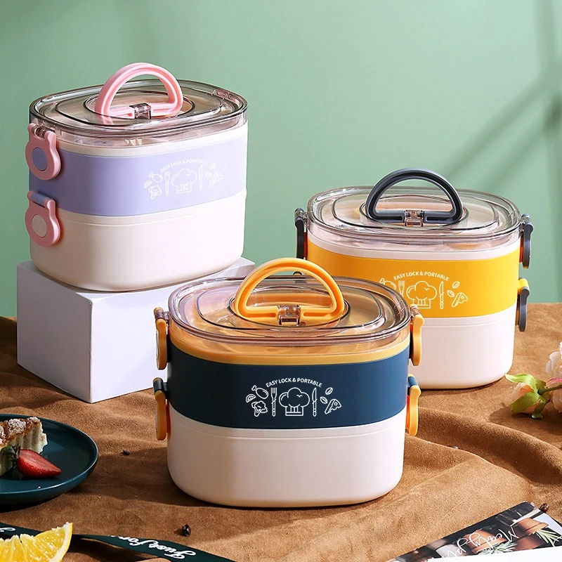 

Милый пластиковый контейнер для пикника Bento, портативный контейнер для еды для микроволновой печи для взрослых, для работы, для детей, для шк...
