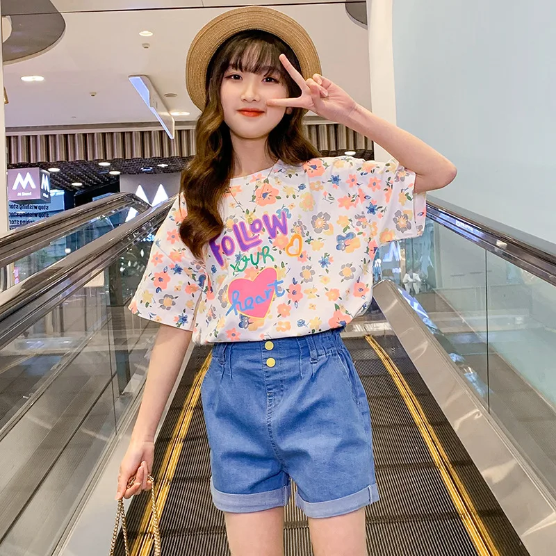 

Teenager Girls Cotton T-Shirts White Print Kids Summer Clothes School Children Short Sleeve Tops Casual Girl Sports T Shirts 8 Y