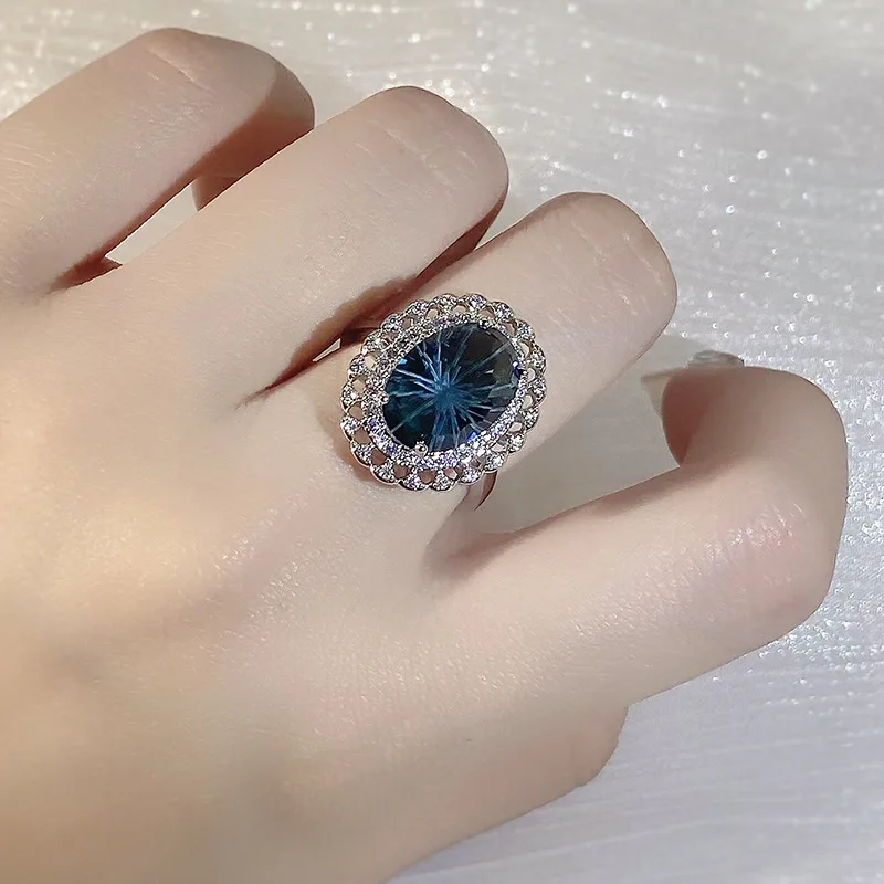 Женское кольцо Haute Couture с голубым топазом, серебро 925 пробы, натуральный фейерверк, синий топаз, женское кольцо, фотоподарок (art.: 3920bc6090436) - 3920bc6090436