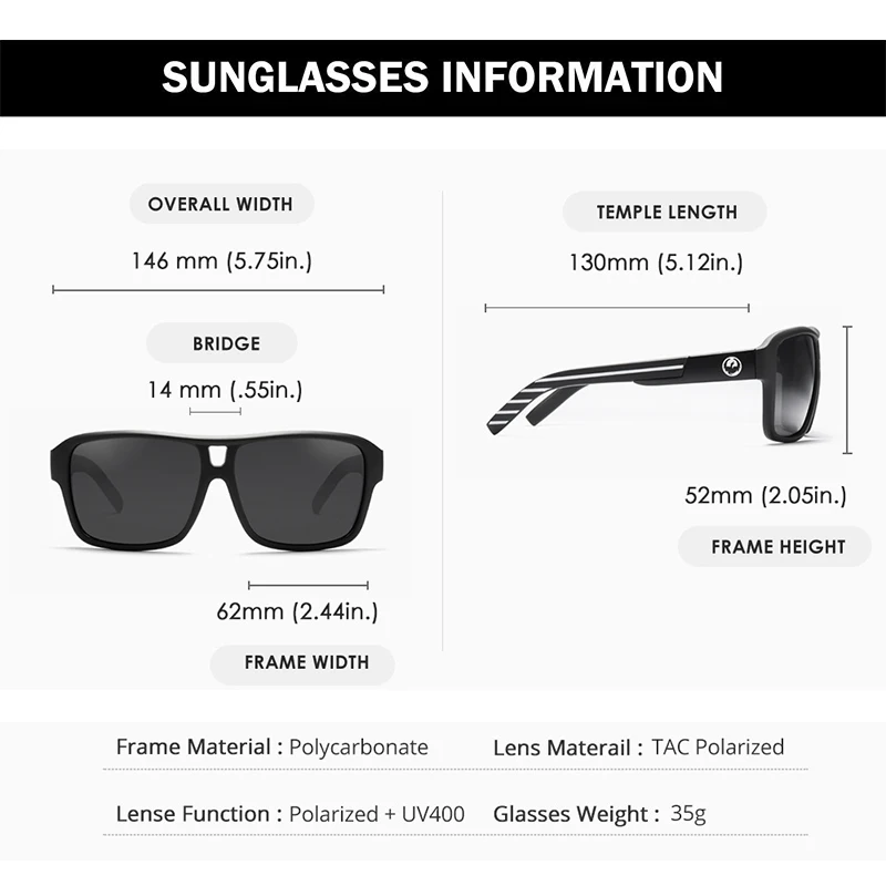 Dragon Brand Square Polarized Sunglasses Men Women Jam Designed Male Black Outdoor Sport Polarization UV400 Sun Glasses Eyewear images - 6