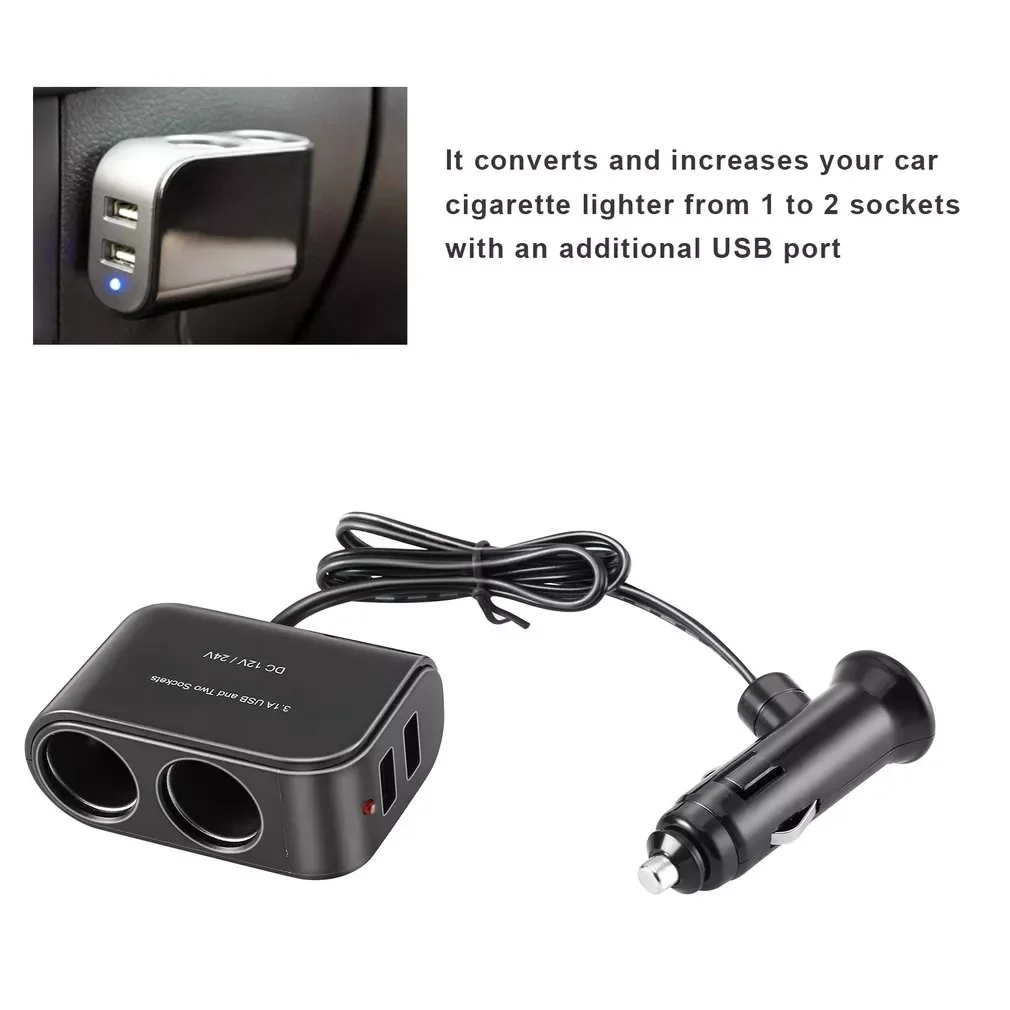

USB 12V/24V 2 Way Car Cigarette Lighter +LED Light Switch Auto Socket Splitter Charger vehicle lighter adapter Univers