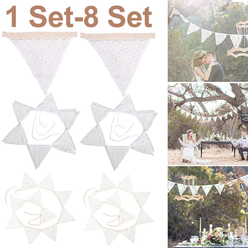 

2.5m Wedding Decoration Romantic Vintage Shabby Ivory Lace Banner Flag Garlands Party Home Decor Wedding Flags Pennant