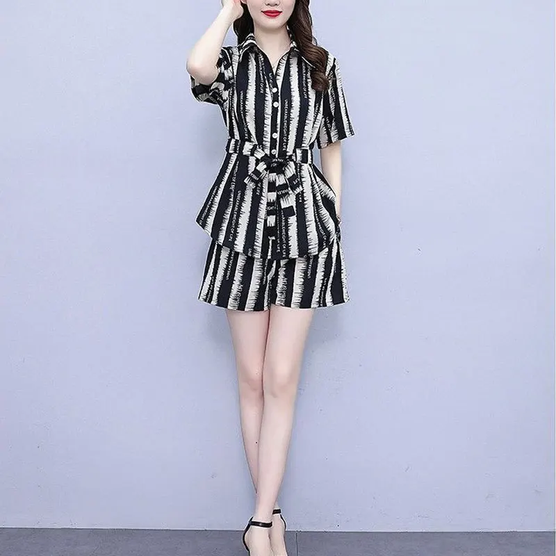 Женская одежда повседневные короткие комплекты с принтом комплект из двух