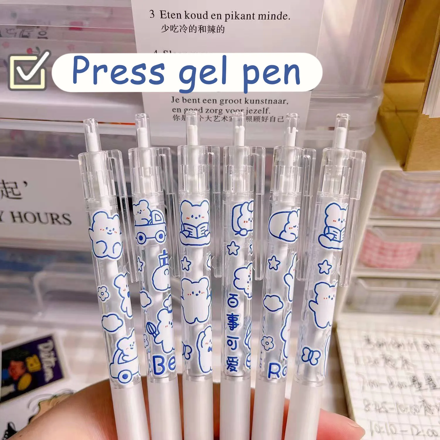 

1/3pc 0.5mm Kawaii Black Push Gel Pen Cute Signing Pen Student Office Stationery School Supplies Gift Wholesale