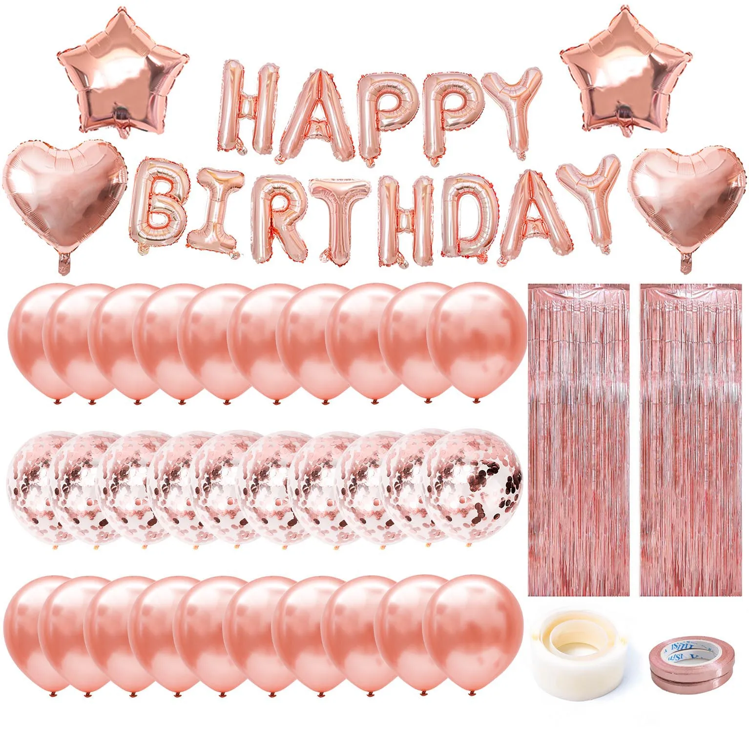 

Rose Gold Happy Birthday Letter Foil Balloons 12inch Latex Balloon Set Baby Girl Adults Woman Party Decorations Heart Star