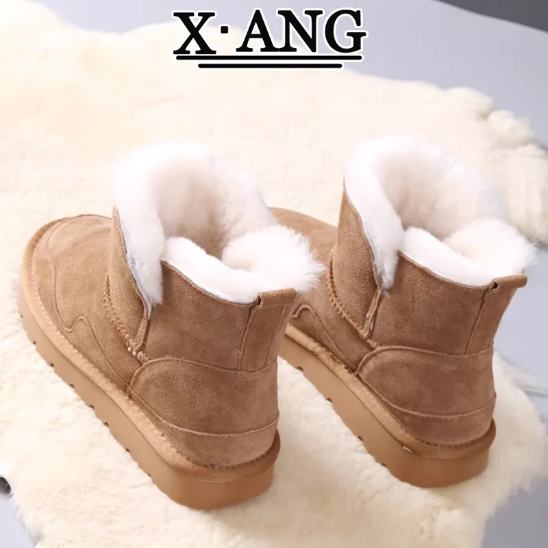 Женские ботинки из коровьей замши. Ширкие зимние сапоги. Серый каштановый цвет.