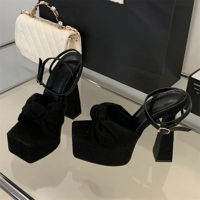 Aneikeh модный дизайн женские сандалии на платформе с бантом и морщинами деревянные