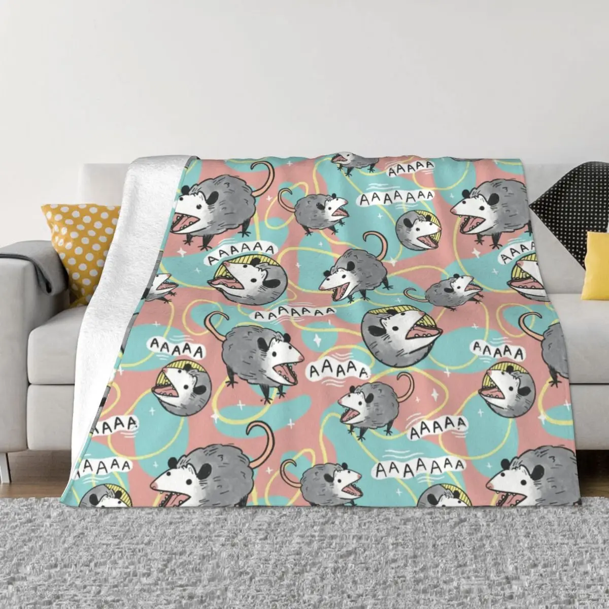 

Opossum Cartoon Plaid Blankets Sofa Cover Flannel Textile Decor Animal Collage Gifts Throw Blanket for Bed Couch Bedding Throws