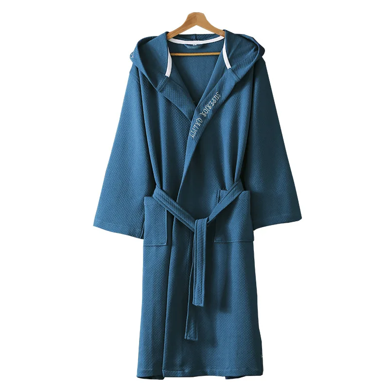 Spring Autumn Air Padded Cotton Bathrobes Men Women Embroidery Hooded Bath Robes Male Soft Casual Home Sleeprobe Dressing Gown