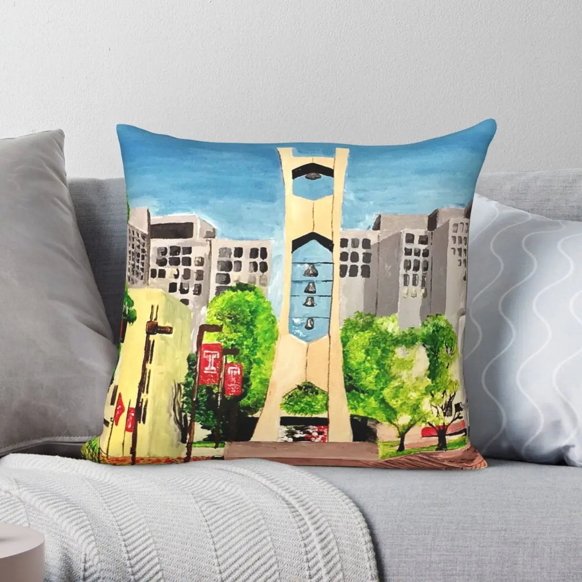 

Temple University Square Pillowcase Polyester Linen Velvet Printed Zip Decor Pillow Case Car Cushion Cover