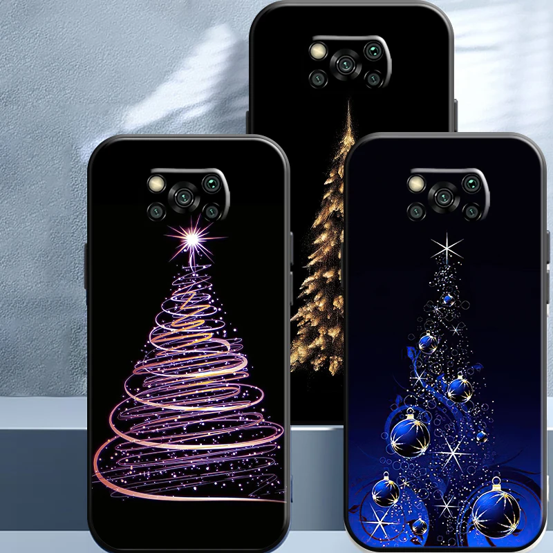 

Merry Christmas Tree Deer For Xiaomi Poco M3 X3 Pro NFC X3 F3 GT Phone Case Liquid Silicon Soft Carcasa Shockproof Funda Black