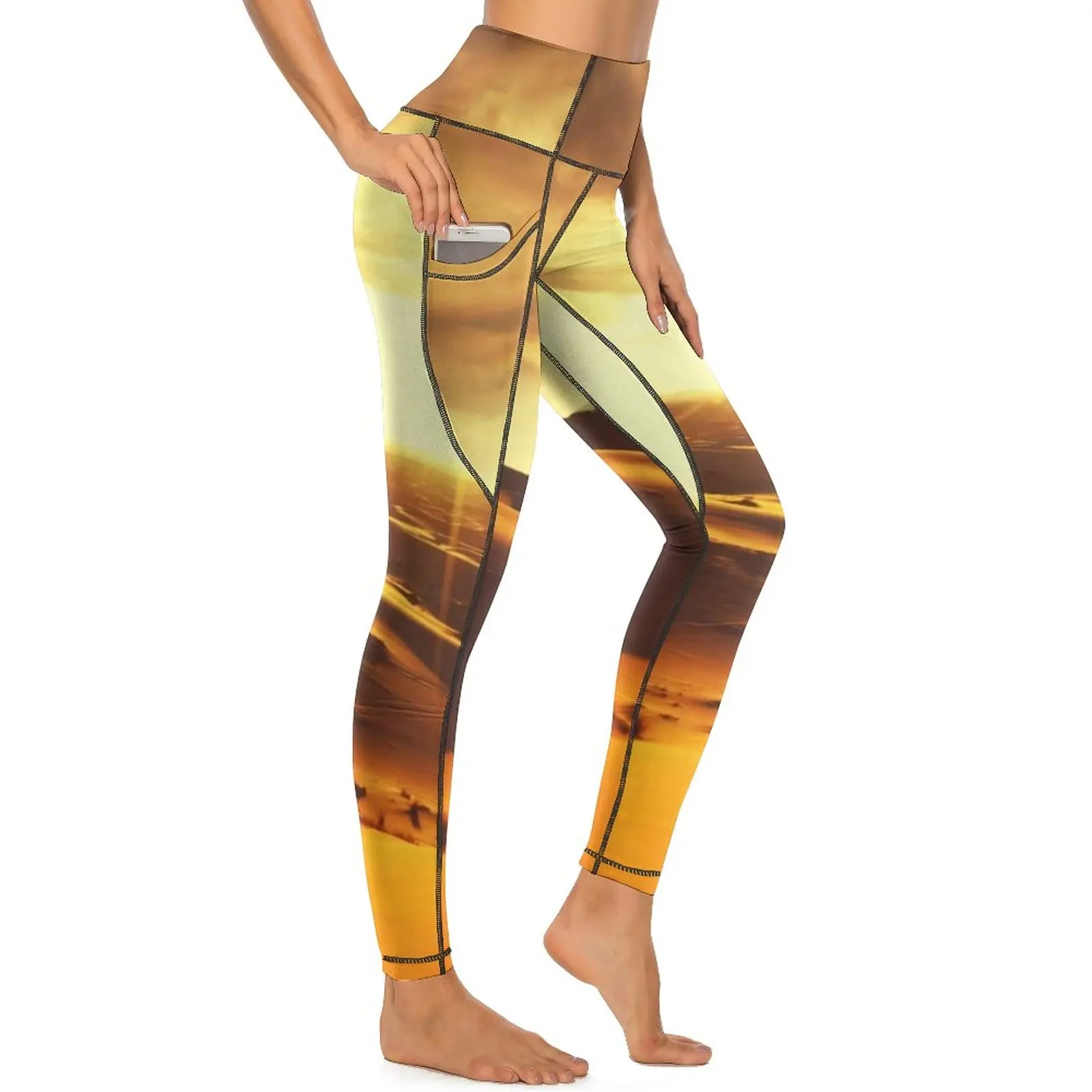 

Sahara Desert Leggings Sexy Golden Sunset High Waist Yoga Pants Cute Quick-Dry Leggins With Pockets Women Gym Sports Tights