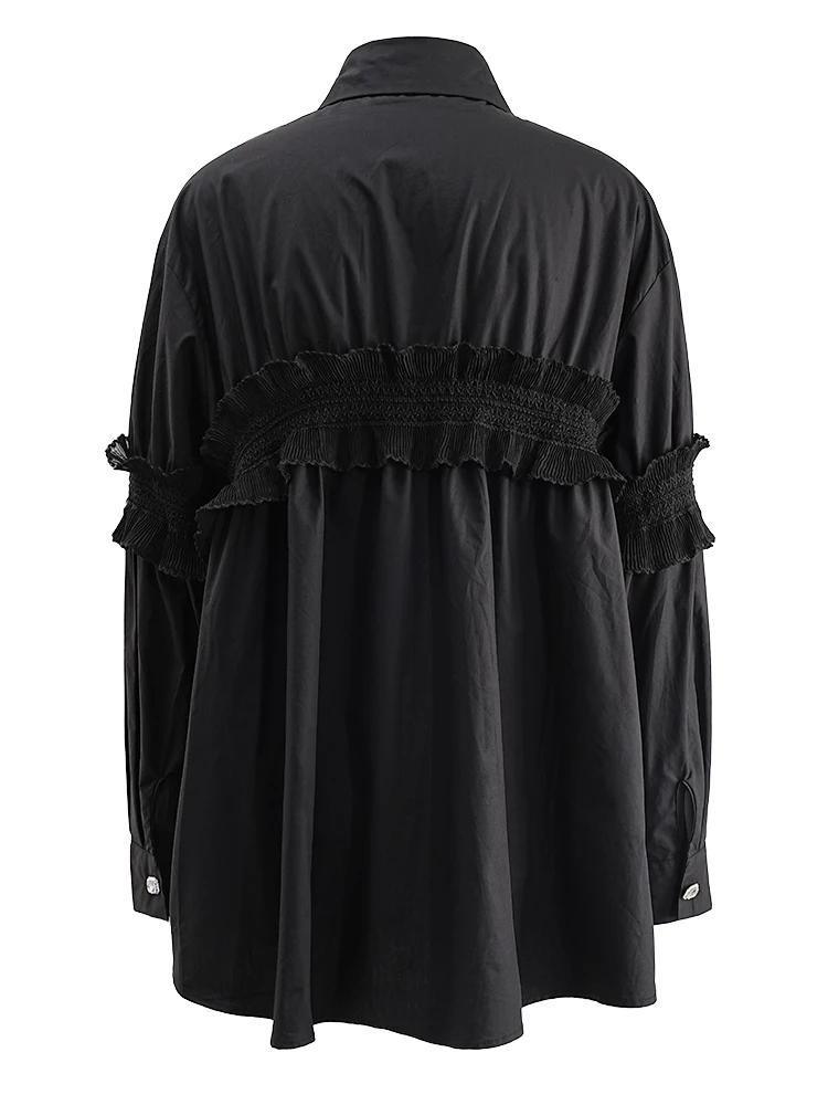 Женская блузка с длинным рукавом EAM черная элегантная рубашка отложным