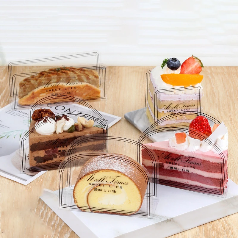 

100Sets Triangular Plastic Cake Holder Mousse Cake Container Clear PVC Sandwich Food Packaging Pad for Wedding Party Favor