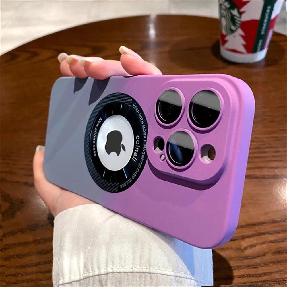 

Luxury Gradient for Magsafe Case For iPhone 13 14 Pro Max 11 12 14 Plus 14Pro Magnetic Logo Hole Glass Lens Protector Slim Cover