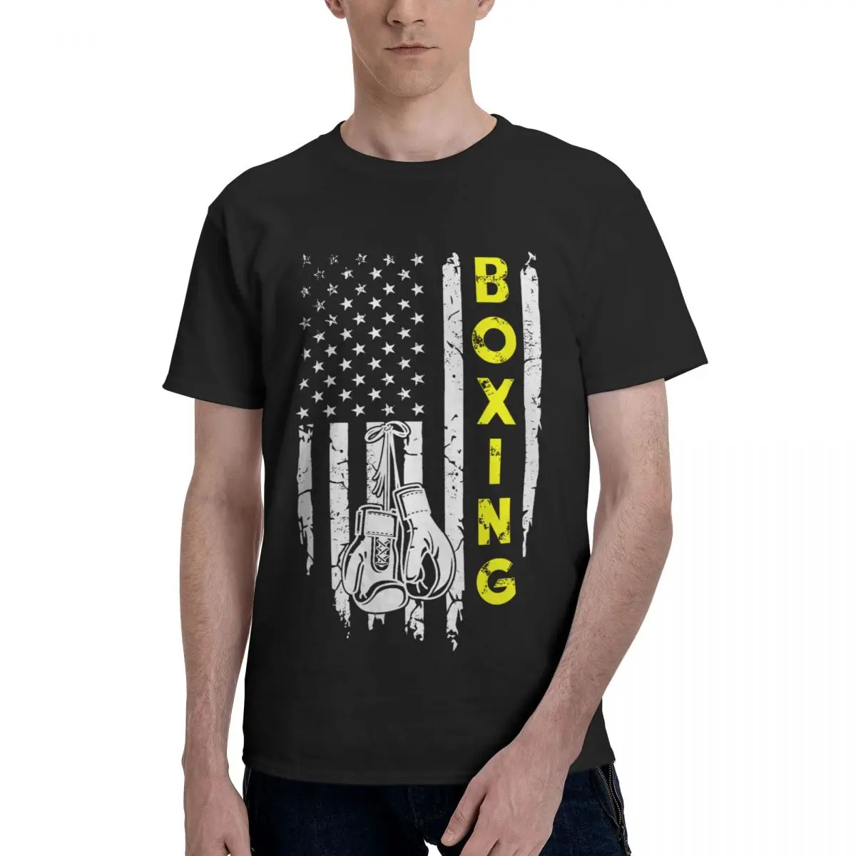 

Anime USA American Flag Boxing 4th Of July Boxin Funny Sarcastic Men's Basic Short Sleeve T-Shirt fisticuffs Creative Tops Tees