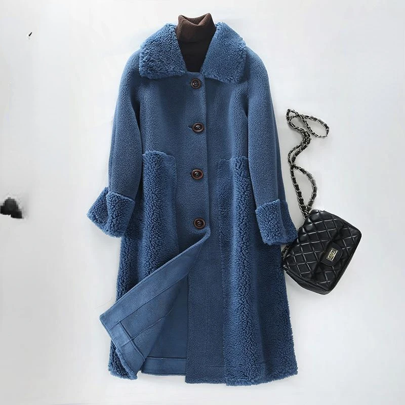 Winter Jacket Women Real Fur Coat Wool Lamp Thick Warm Outerwear Oversize Ladies Solid Fashion Streetwear Teddy Overcoat G127