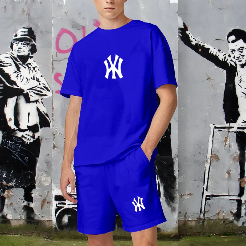 Mens Cotton Luxury Brand T-Shirts Sets Summer Man Shorts Suits Leisual Tees Tops Fashion Sportwear Oversized 2 Piece Streetwear