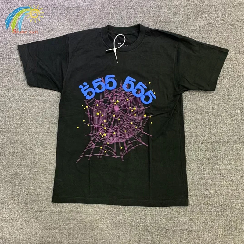 

Black Sp5der T-shirts Men Women 1:1 Top Tees Spider Web Graphic New 555555 Short Sleeve