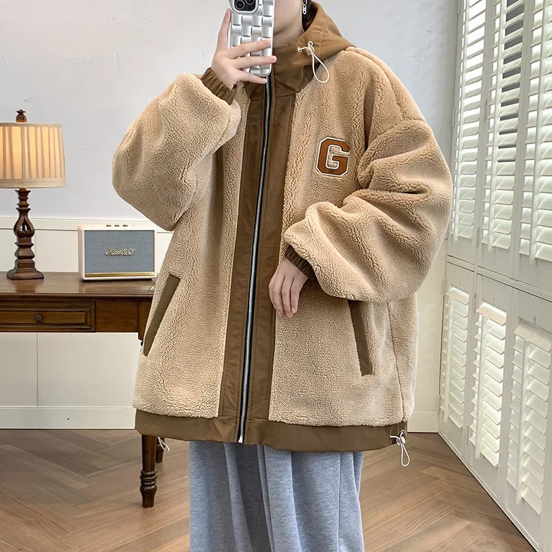 Утолщенная шерстяная куртка цвета хаки на флисовой подкладке для мужчин зимняя