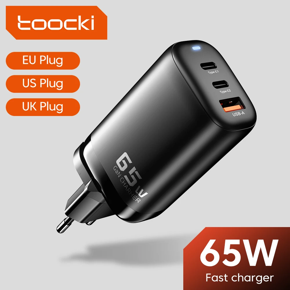 

Зарядное устройство Toocki, 65 Вт, USB C, зарядное устройство GaN, быстрая зарядка для Huawei, Xiaomi Poco, iPhone 14, Samsung, USB Тип C, портативное зарядное устройство PD для телефона
