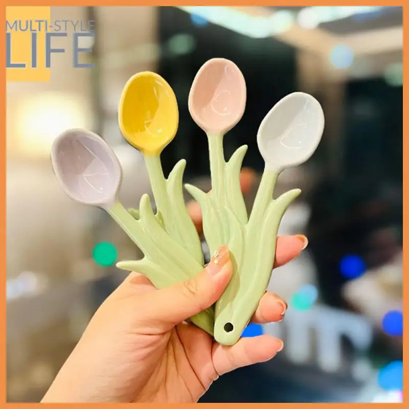 

Kitchen Tableware Ceramic Spoon Good Looking Spoon Creative Flower Coffee Spoon Ice Cream Dessert Spoon Cute Tulip Spoon