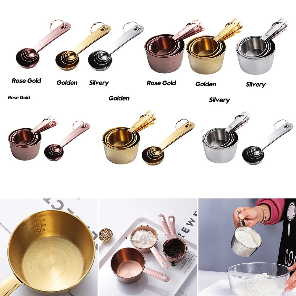 

8pcs Baking Tools Kitchen Measuring Spoon Set Stainless Steel Handle Measuring Cup With Scale Measuring Spoon Kitchen Gadgets