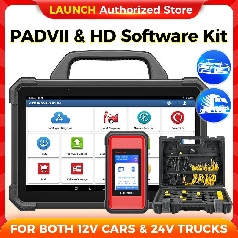 

X-431 LAUNCH PAD 7 & Heavy Duty Software Kit 12V Car 24V Truck диагностический инструмент Автомобильный сканер Автосканер Диагностика