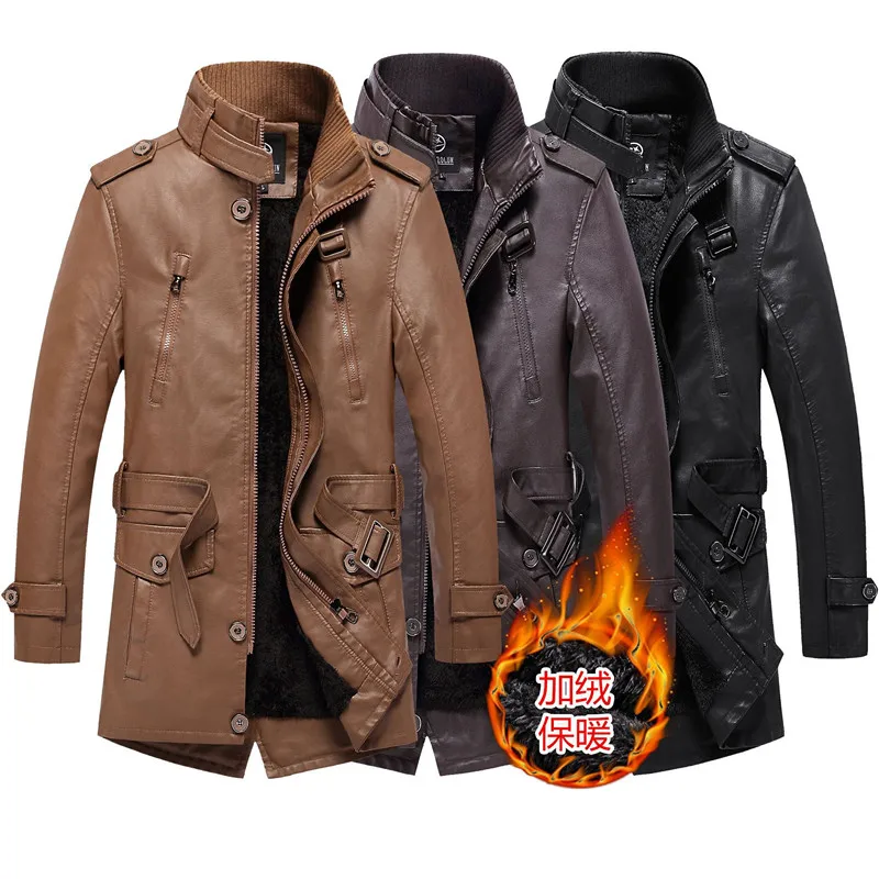 

WINSTAND fashion brand 2023 fur collar leather jacket men's jacket tide Autumn and winter men's leather jackets plus velvet