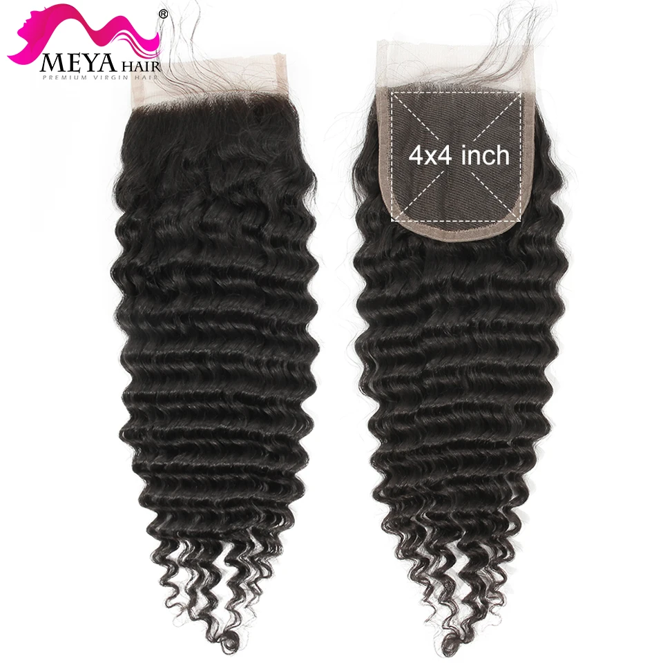 [Meya] 4x4 Lace Closure 100% Human Hair Closure Brazilian Curly Water Wave Hair Weaving Remy Hair Deep Wave Closure Virgin